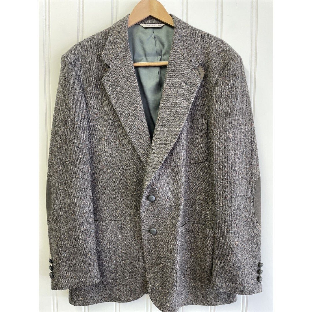 VINTAGE STAFFORD MENS 42L BROWN 100% VIRGIN WOOL TWEED SPORT COAT BLAZER