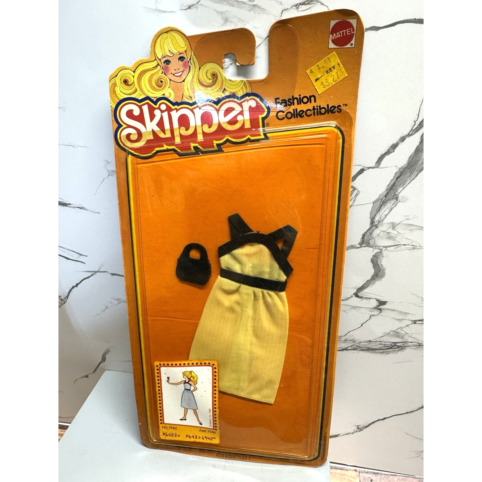 NEW Vtg 1978 Barbie Skipper Fashion Collectibles Outfit #1942 Yellow dress purse