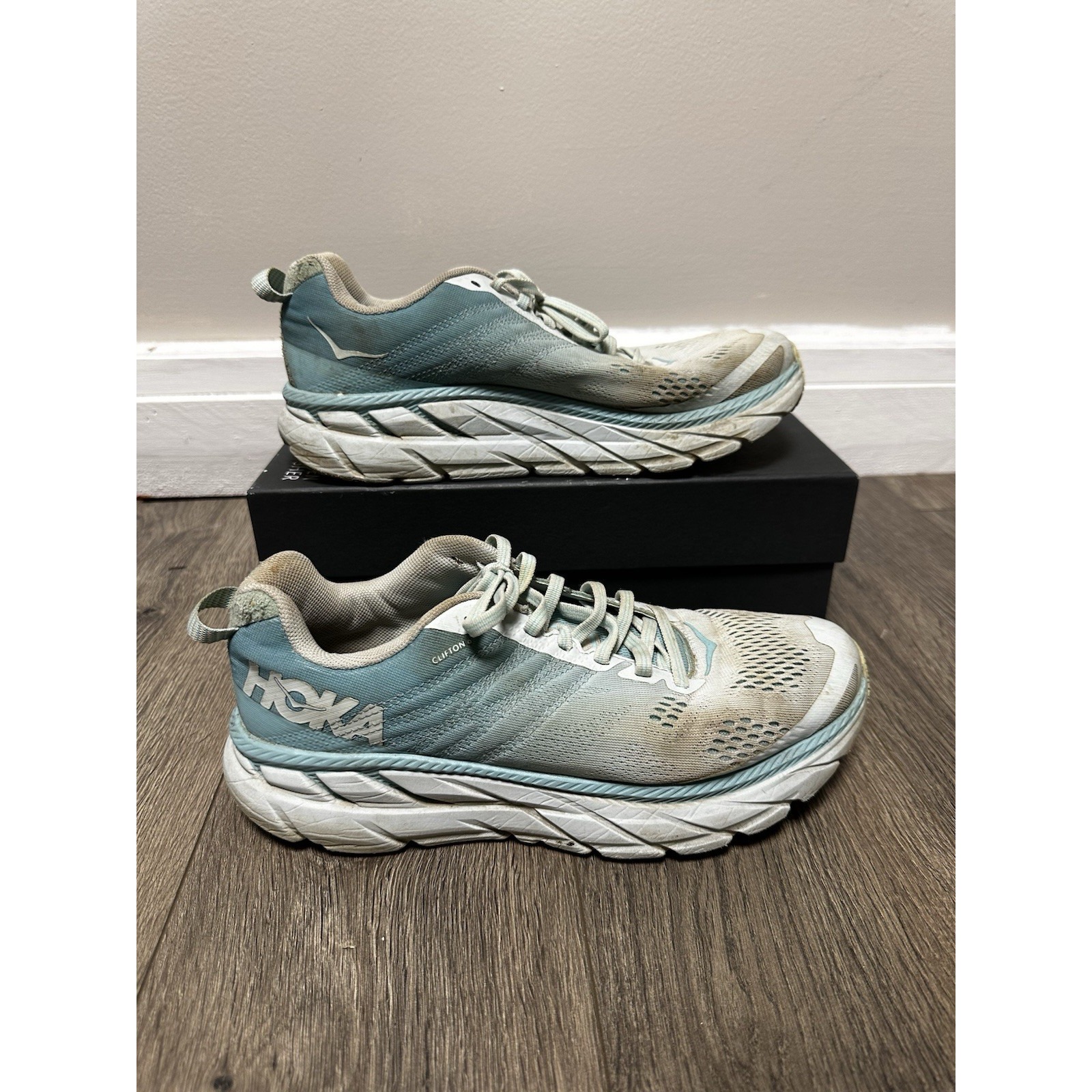 Hoka One One Clifton 6 Womens Size 9 D 1102877 ASWB Blue Running Shoes Sneakers