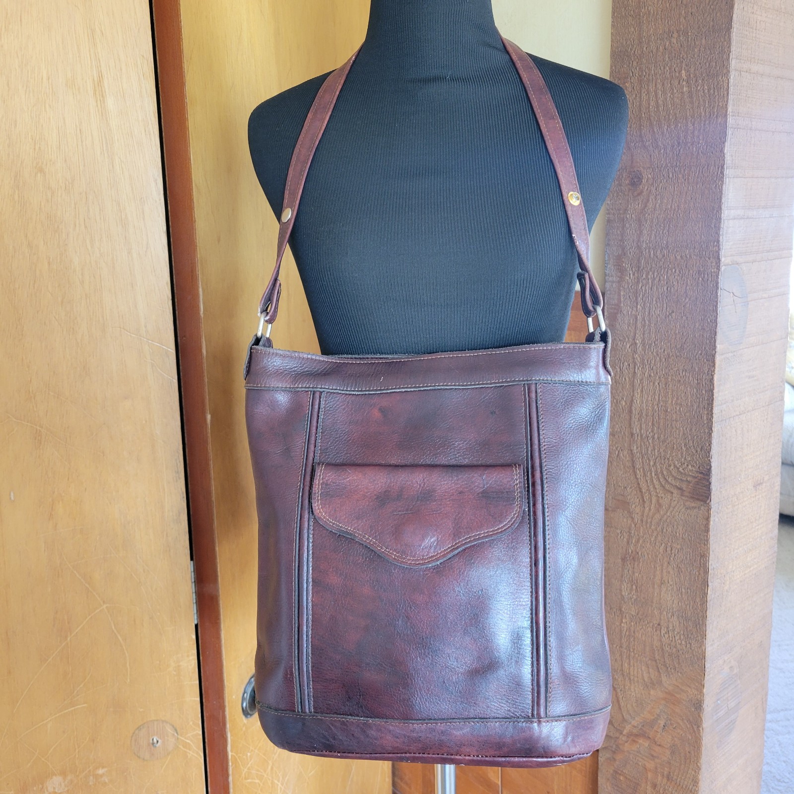 Vintage Genuine Leather Brown Crossbody Purse Brazil 11.5 Deep & Long 4 Wide