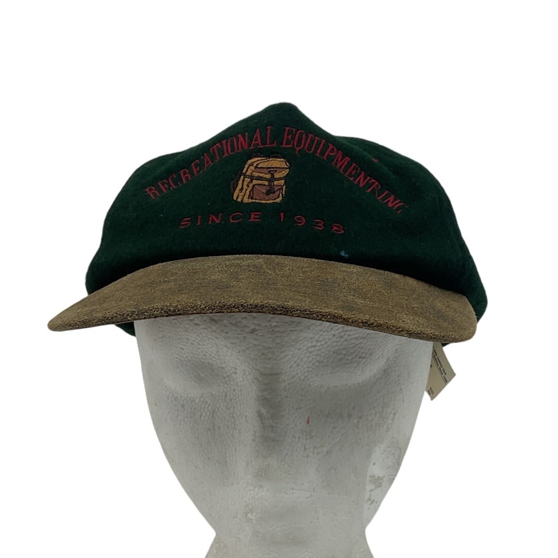 Vintage USA REI Men's Embroidered Wool-Leather Baseball Cap Green/Brown NWT OS