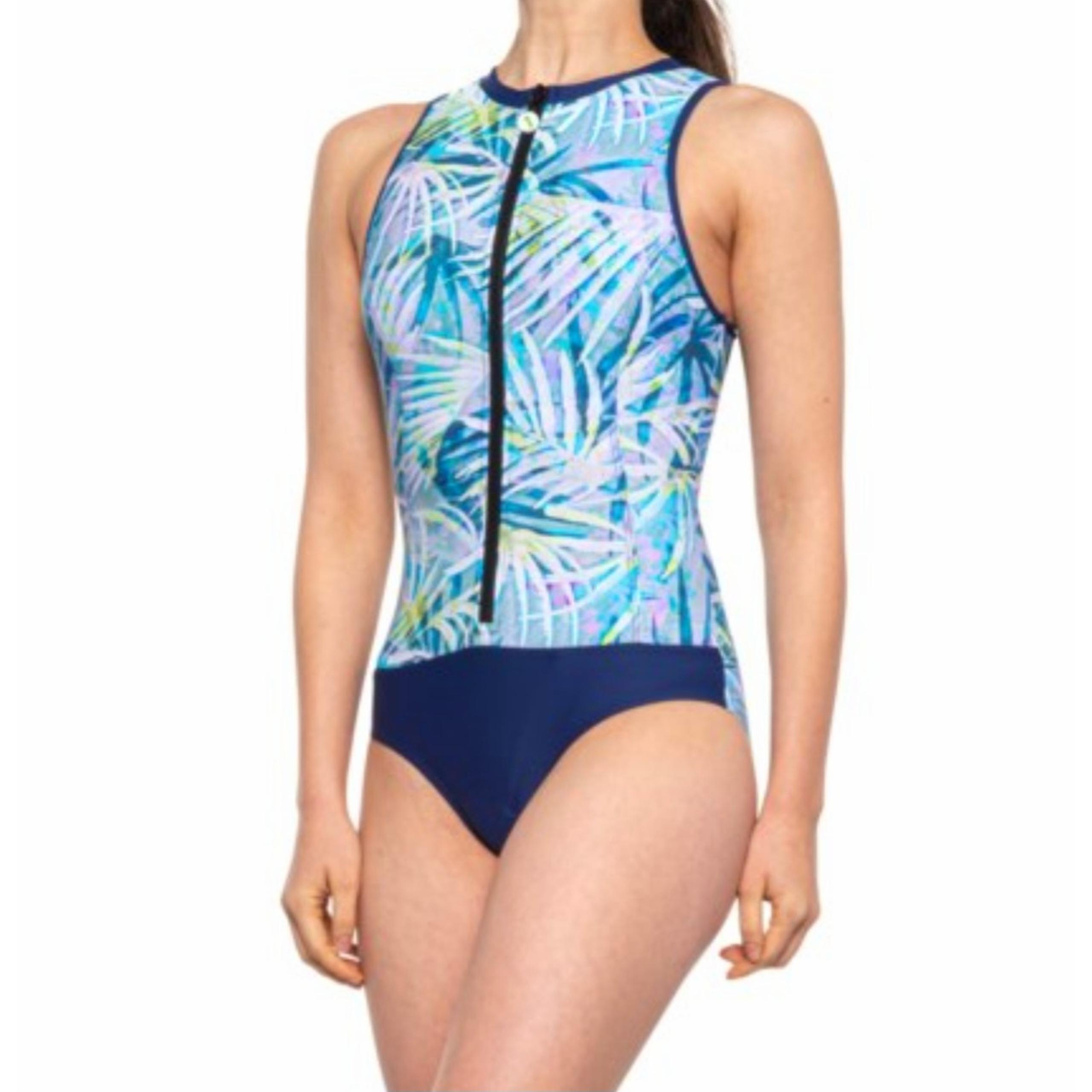 Next Malibu One-Piece Swimsuit Zip Scuba Style Sz XL Blue UPF 50+ Sleeveless