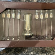 Palm Hors D’oeuvres Cheese Pickle Fork Set of 8 with Holder