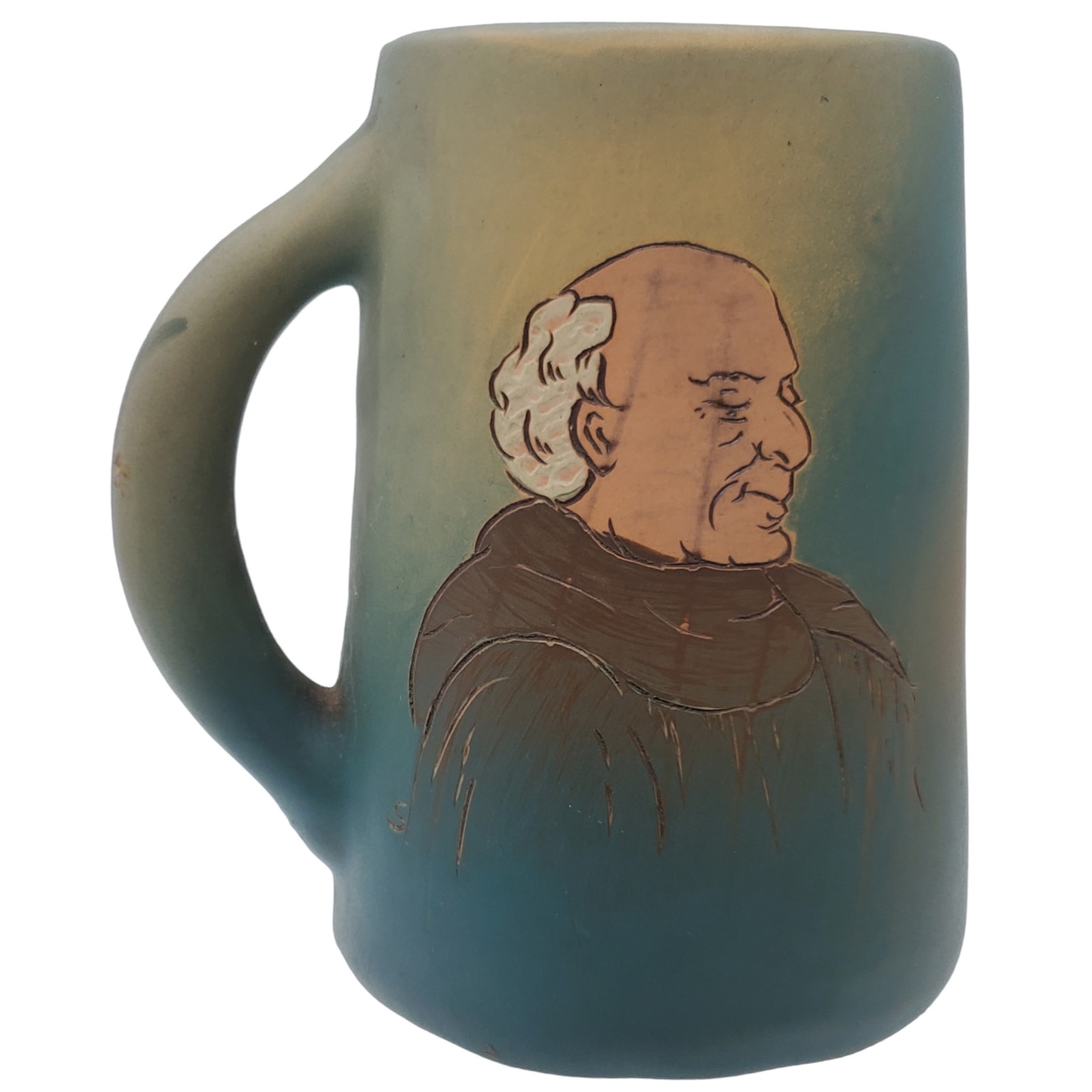 Weller Pottery Dickens Ware Handled Mug Monk Decoration Marked