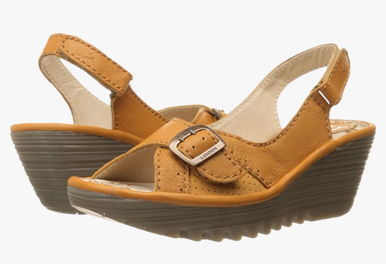 Fly london Saffron mustard yaga wedge sandals