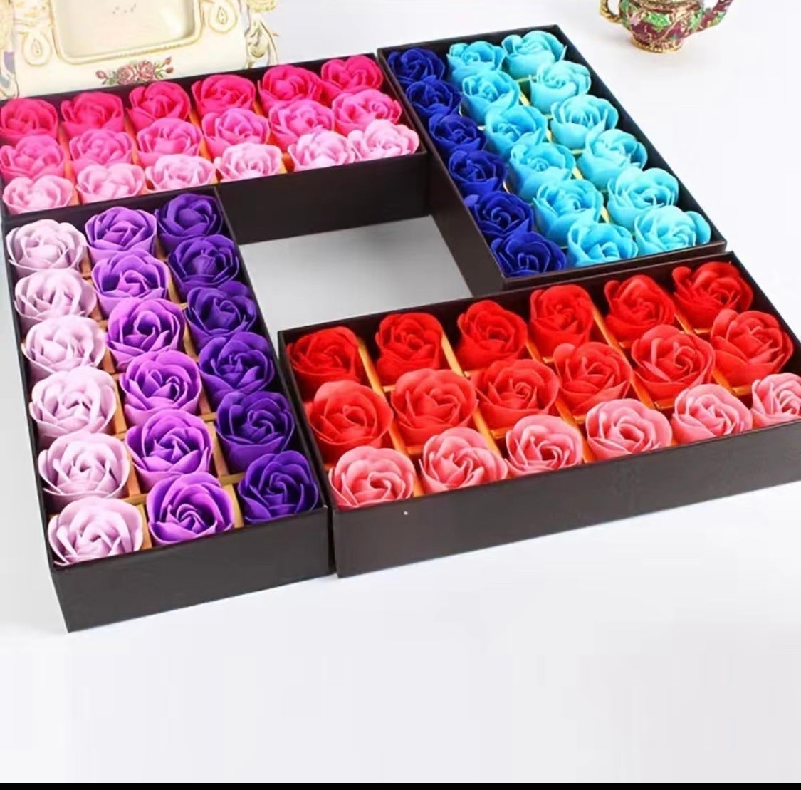 3 Pack, beautiful Simulated Rose Soap Flower Gift Boxes, Valentine's Day Gift,