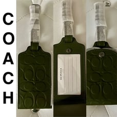 NEW Coach Signature Leather Dark Shamrock Green Luggage Tag
