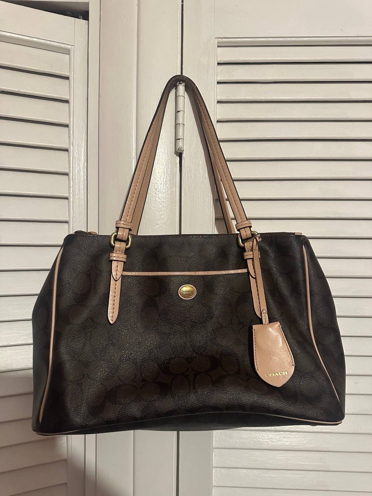 Brown Cream Monogram Coach Bag