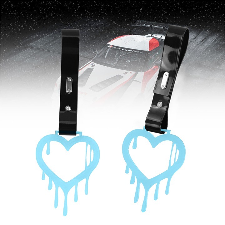 New 2PCS Drip Heart Shaped Teal JDM TSURIKAWA Handle Black Strap Charm Drift