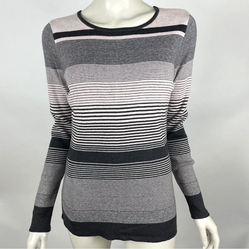 NIC+ZOE Striped Pullover Sweater Women M NWT Cotton Blend Long Sleeve Scoop Neck