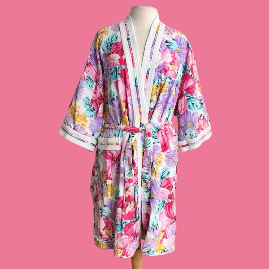 Hampton House Vintage Robe Floral Bathrobe USA L Large