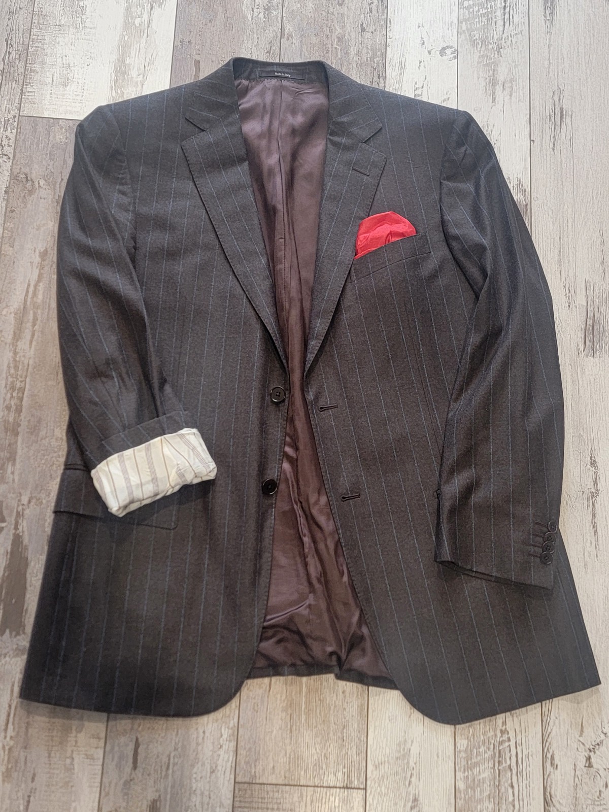 42R ERMENEGILDO ZIGNA Men's Blazer Italian 2 Button 100% Wool Striped Brown