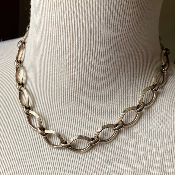 Vintage Milor Sterling Silver 925 Italy Signed Chain Link Statement Necklace