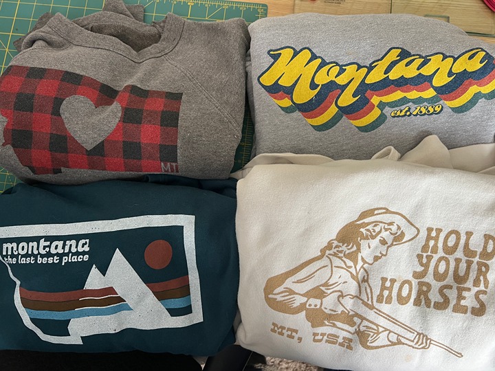 4 ladies small Montana hoodies / crewneck sweatshirt lot.
