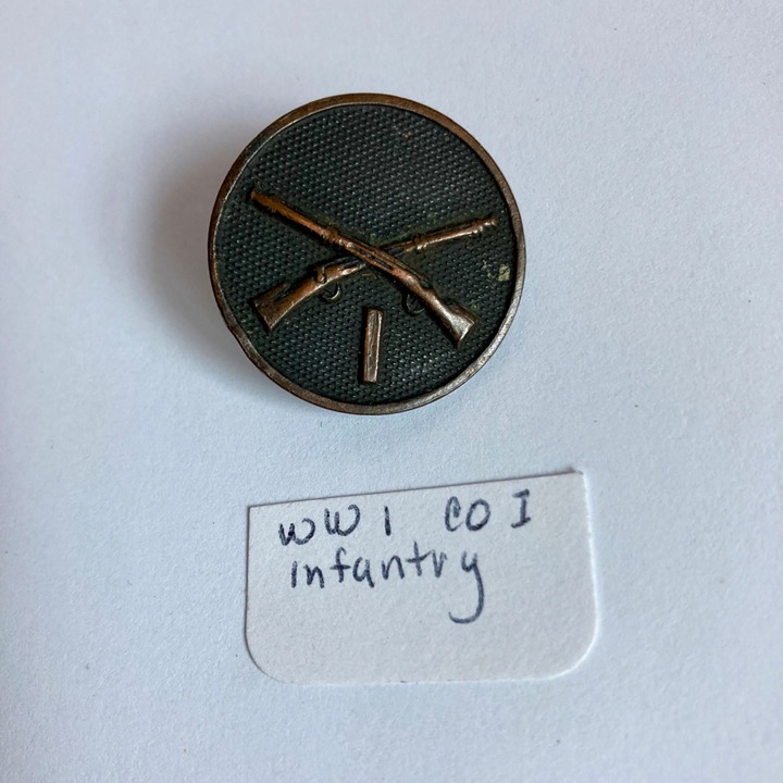 Antique WWI Infantry Corps I Company Collar Disc Insignia World War I Rifles