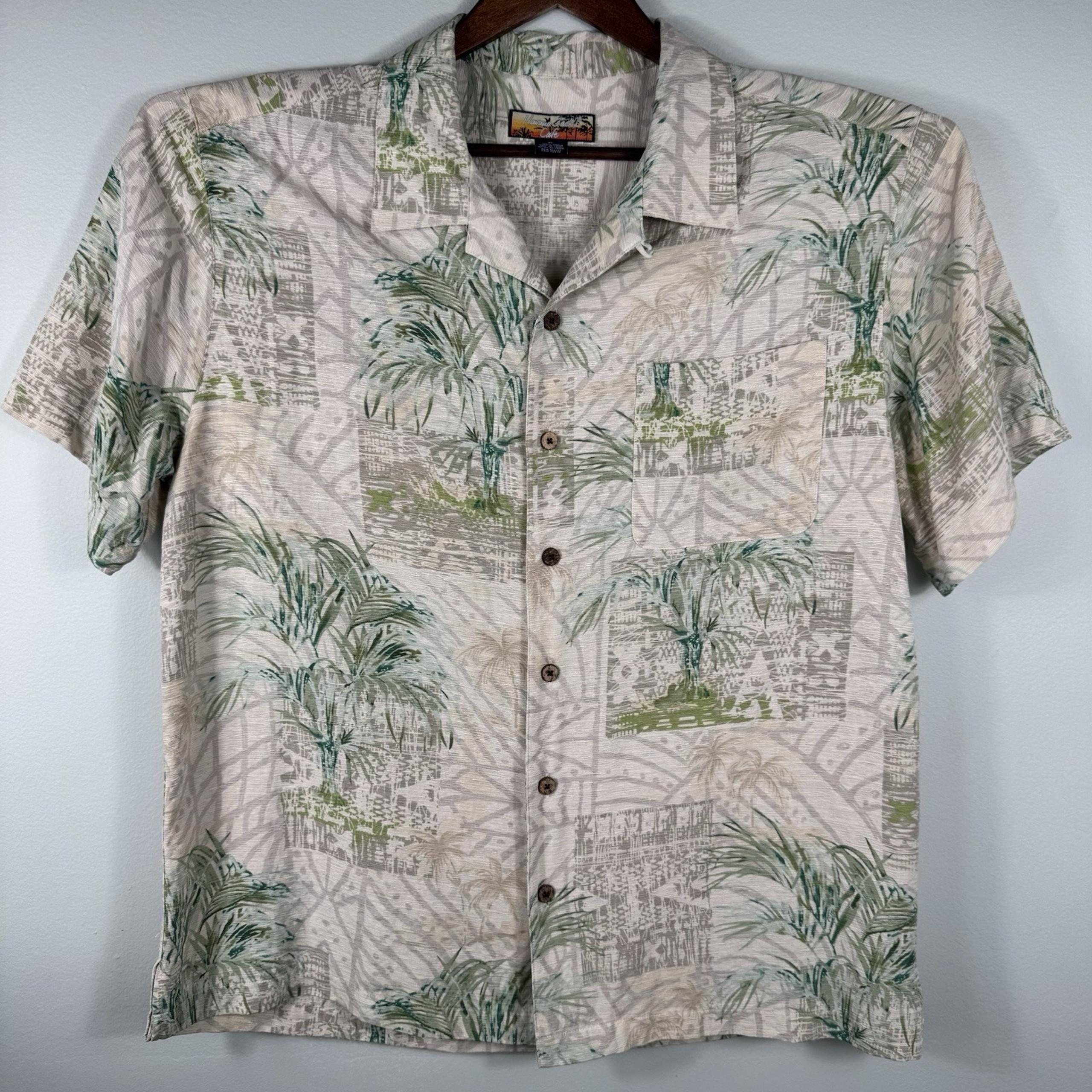 HAVANA JACKS CAFE,  Men's Size XL, Linen Feel, Hawaiian Palm Trees Shirt