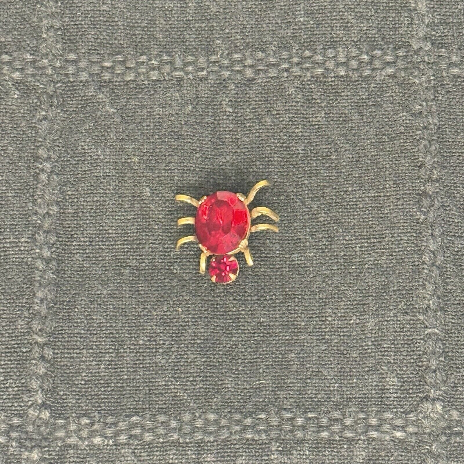 Vintage Art Deco Insect Bug Spider Red Rhinestone Glass Brooch Pin Stamped