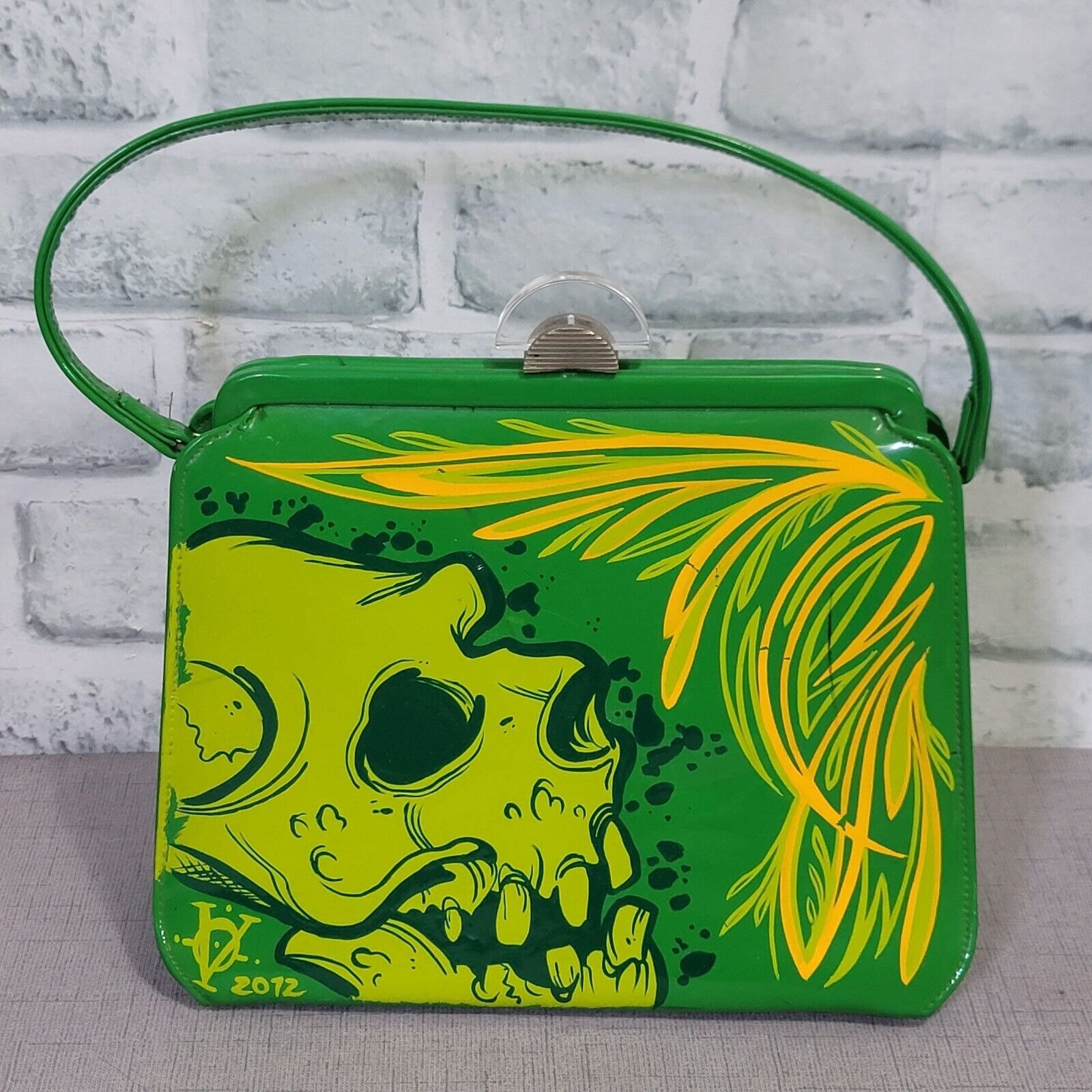 Vintage Green Vinyl Handbag With Handpainted Pinstriping Viva VLV Car Culture