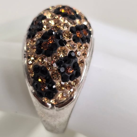 Sterling Silver 925 Luxurious Black and Gold Mosaic Ring