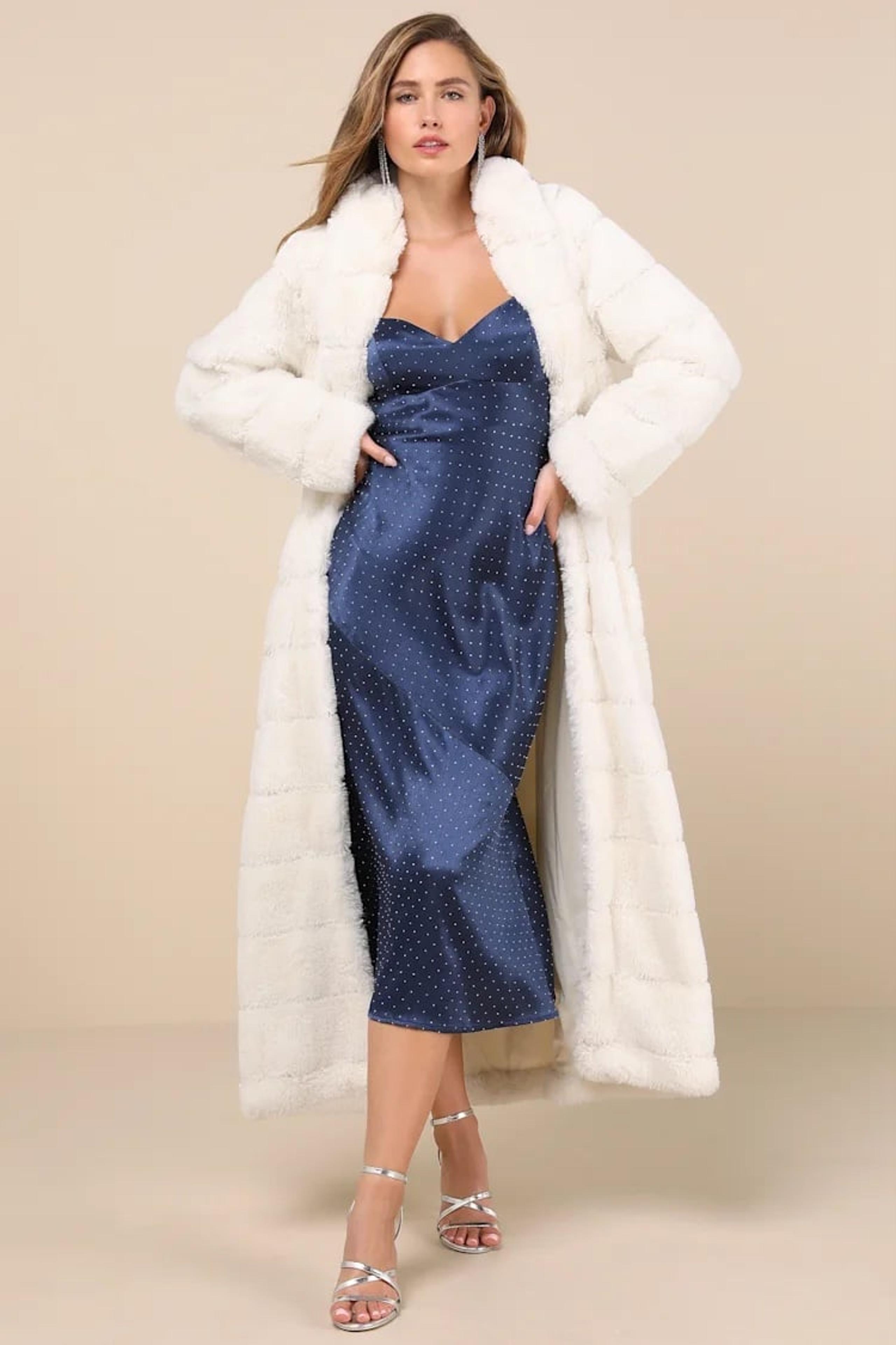 LuLu’s Fantastically Cozy White Quilted Faux Fur Long Coat XS