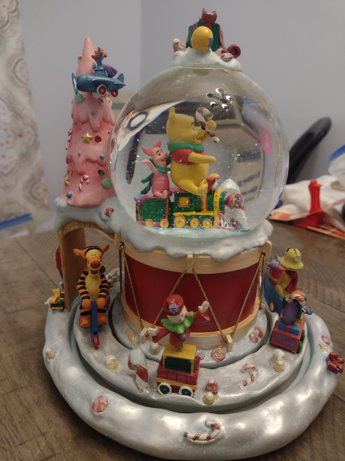 Disney Winnie the Pooh Toyland Rotating Train Snow Globe, lights up, plays music