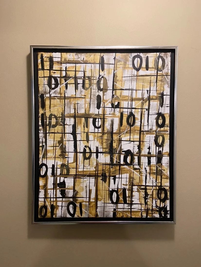 Black White Gold Abstract Painting 16x20