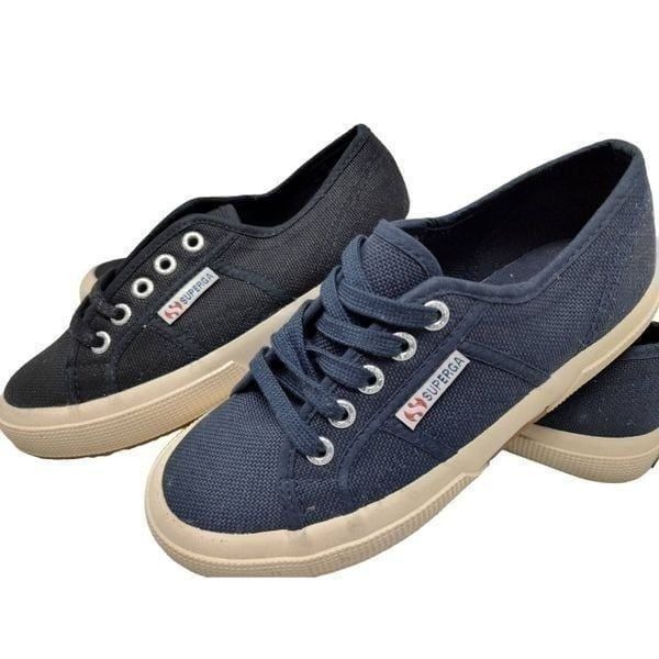 TWO PAIRS! SUPERGA 2750 COTU CLASSIC NAVY & BLACK UNISEX USAM 3.5 USAW 5 NOOB
