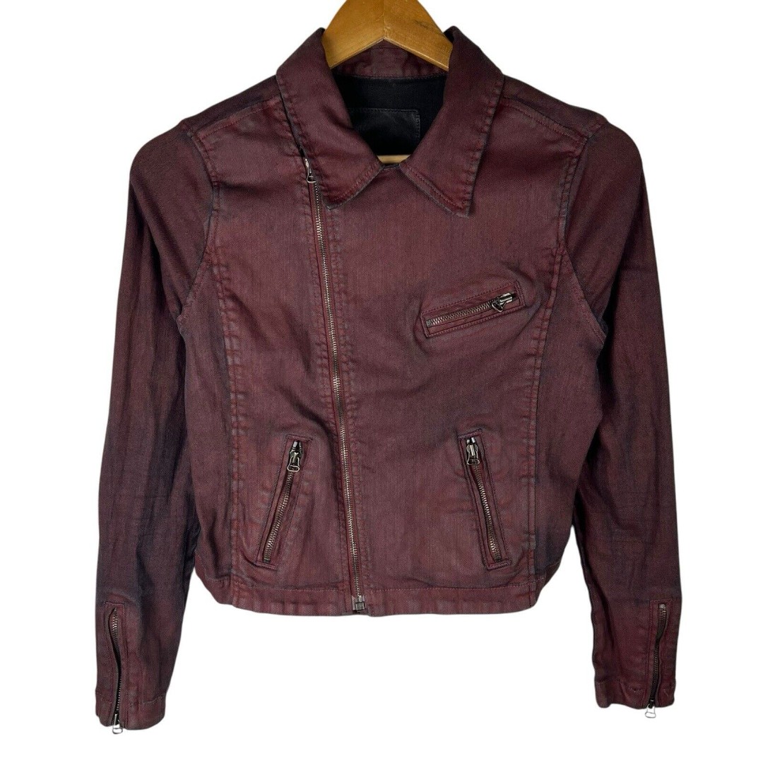 Adriano Goldschmied AG Womens Sz L Crop Jacket Side Zip Biker Motorcycle Red USA