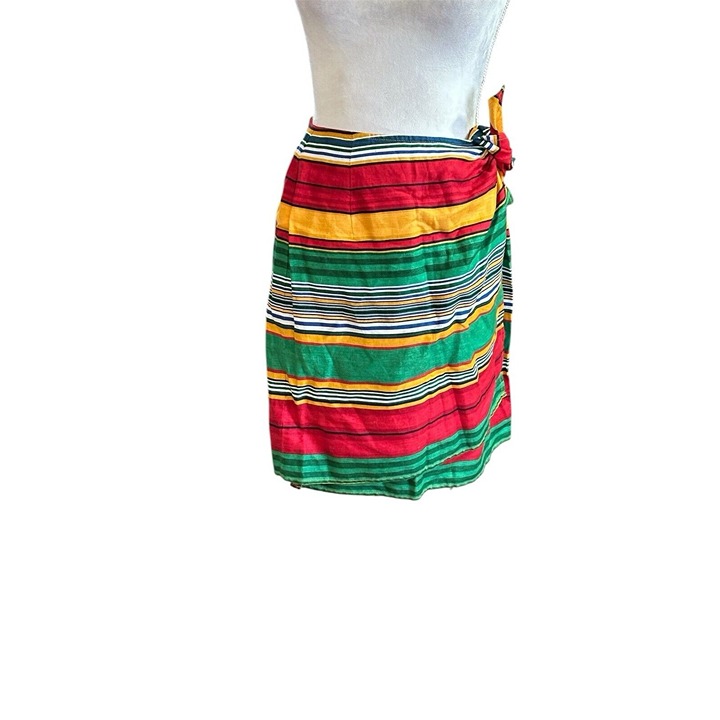 Vintage Eddie Bauer Wrap Skirt Linen Rainbow Striped Sz 6 Hawaiian Resort Wear