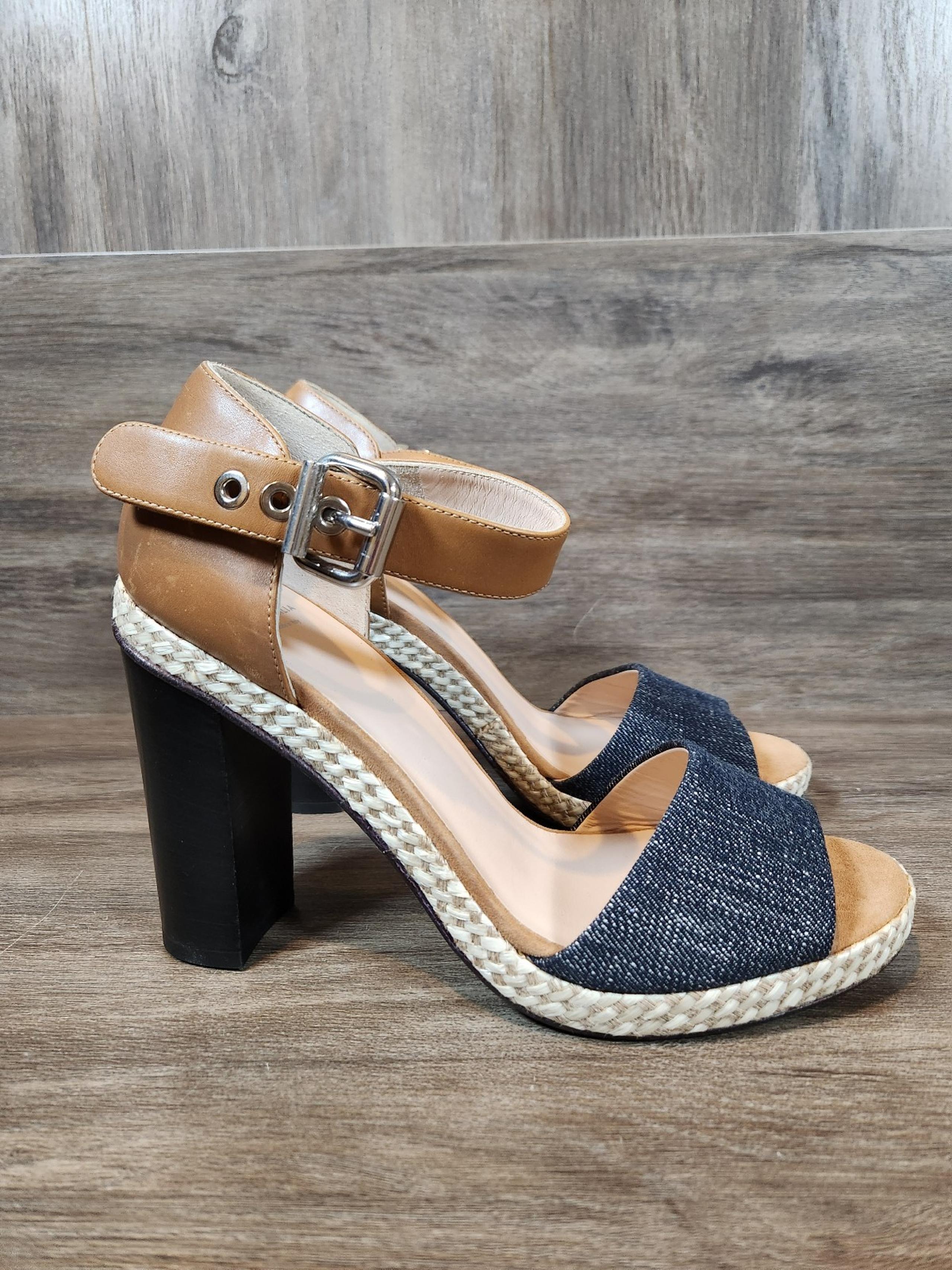 Aquatalia Danielle Ankle Strap Sandals Black Denim Leather Shoes Pumps Sz 9