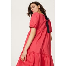 Peter Som Pink Puff Sleeve Tiered Puff Sleeve Poplin Midi Dress Size 4