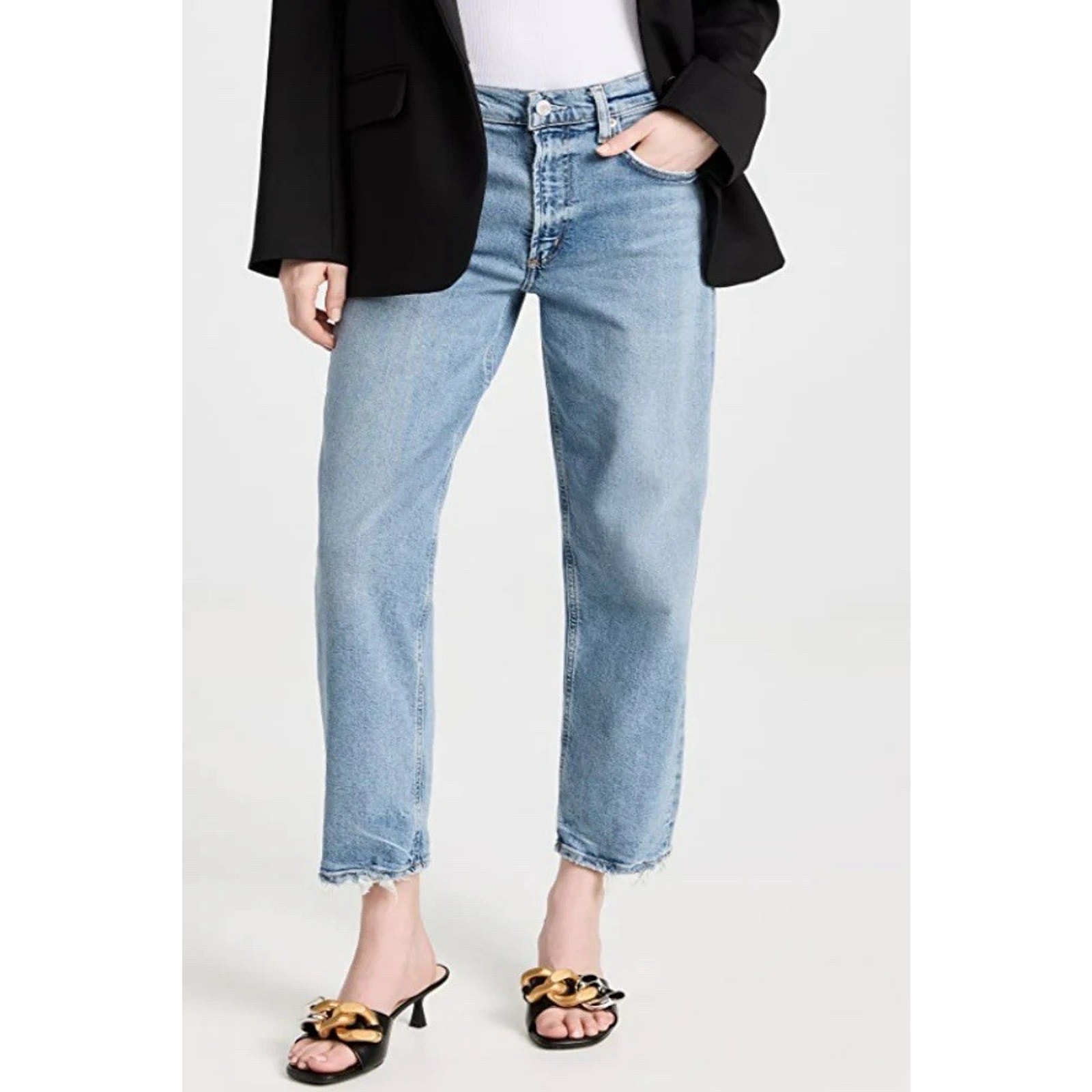 AGOLDE Kye Mid Rise Straight Crop Jeans Forseen Medium Wash Womens Size 31