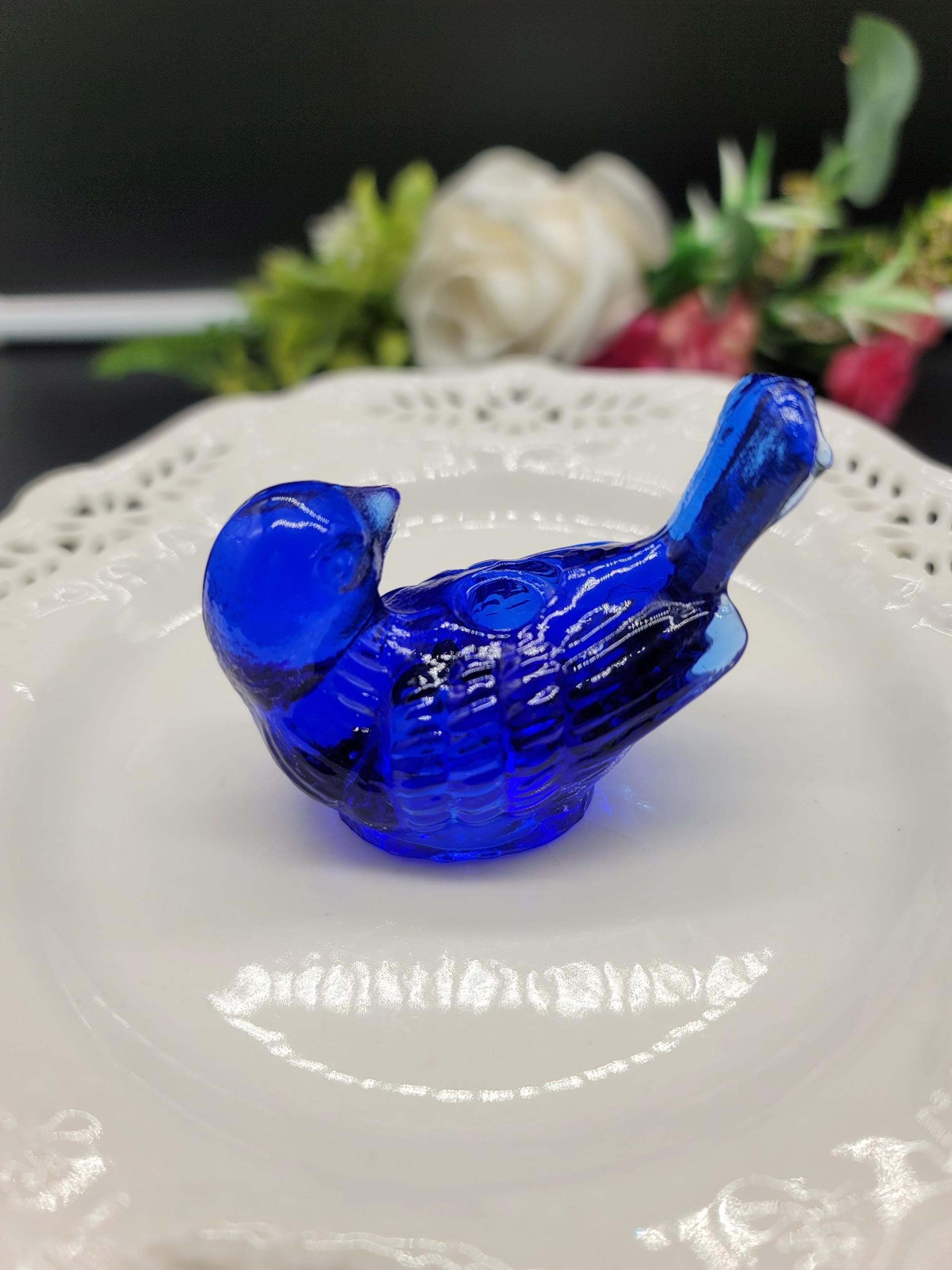 Vintage Biedermann Cobalt Blue Glass Bird Candle Holder