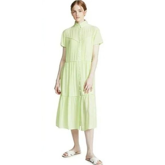 Rag & Bone Women's Light Green Gauzy Tiered Midi Dress Small