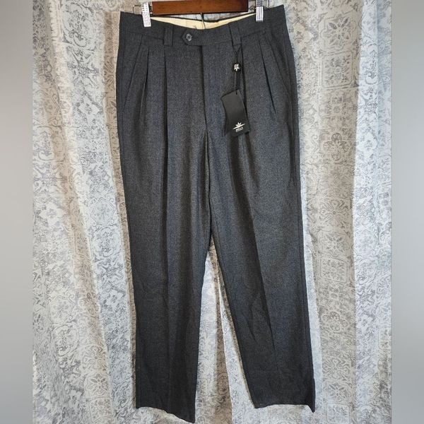 Nwt Men's Beilla Marco Biella wool trouser dress pants 32 dark gray ready to hem