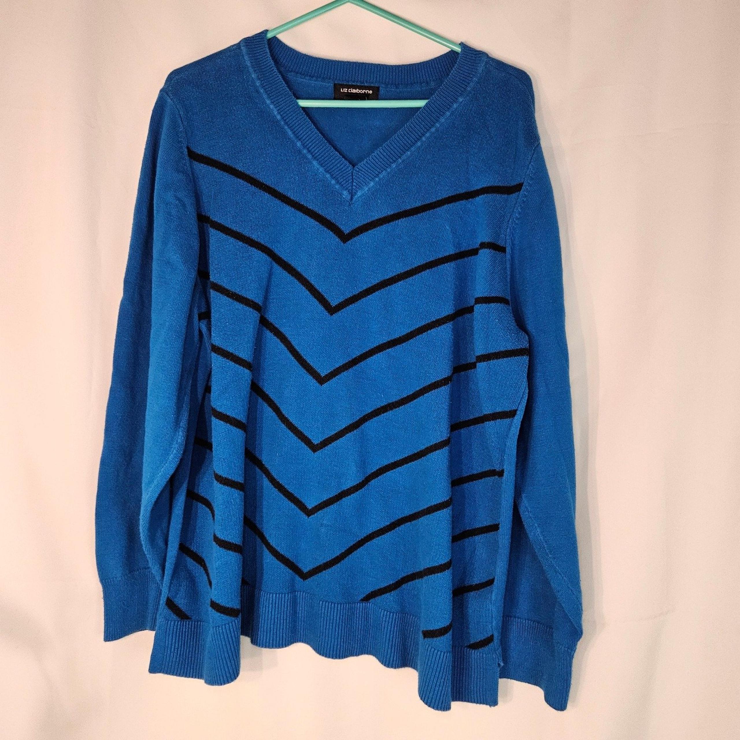 Liz Claiborne V-Neck Sweater Chevron Pattern Cotton Blend 2X