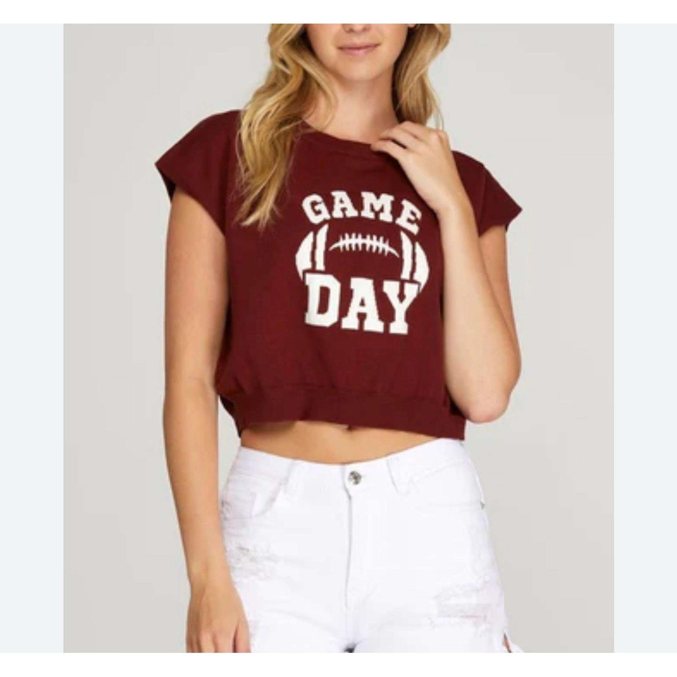 She + Sky "Game Day" Knit Comfort Crop Sweater, Super Soft, Women's M Maroon