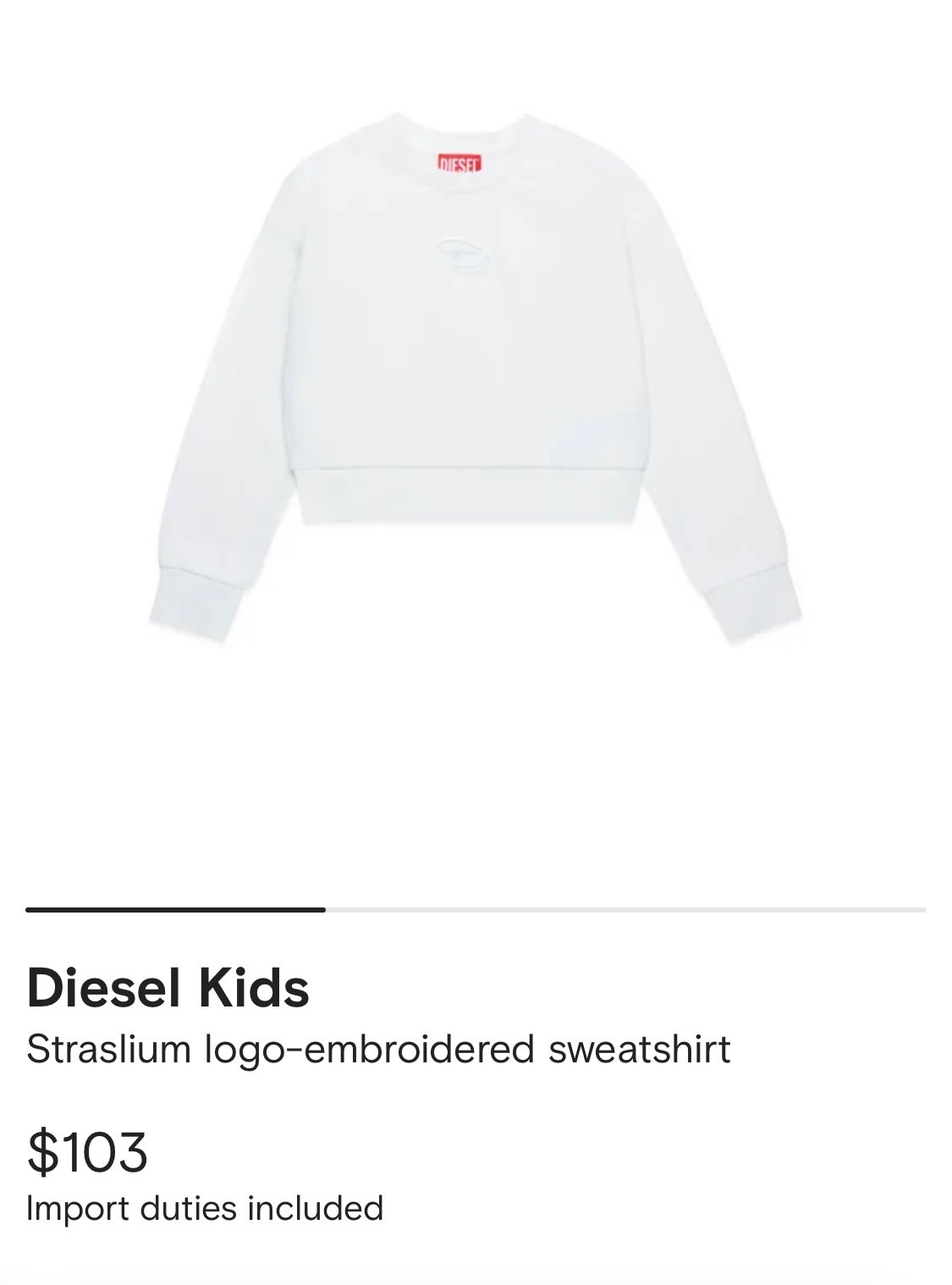 NWT Diesel Girls Crop Sweatshirt Crew Top Size 4