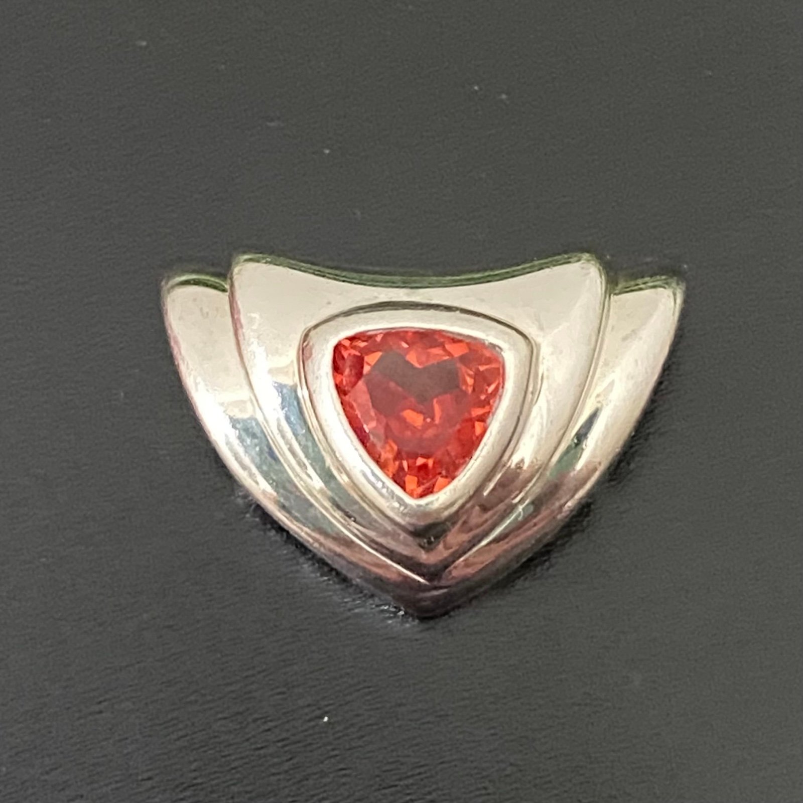 Vintage CID 925 Signed Sterling Silver Orange Trillion Cut CZ Pendant 3g.