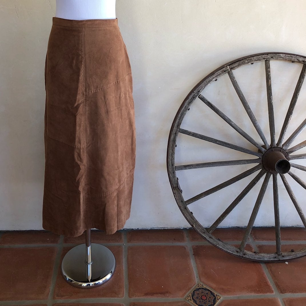 NAPA VALLEY Petites Vintage 80s Long Vegan Suede Skirt Rare Plus 14P Super Cute!