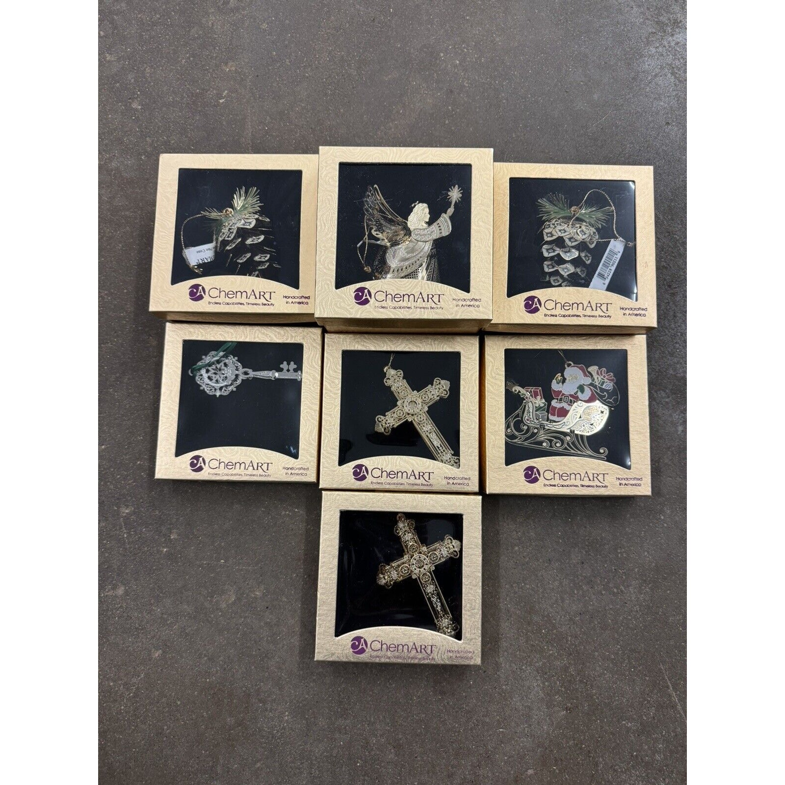 (Lot Of 7) CHEMART CHRISTMAS ORNAMENT 24 kt finished brass RETAIL PRICE 378