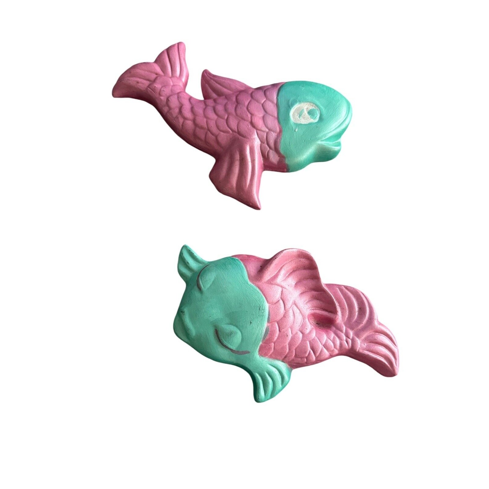 2 Vtg Ceramic Fish Bathroom Wall Decor 50s 60s For Refinish