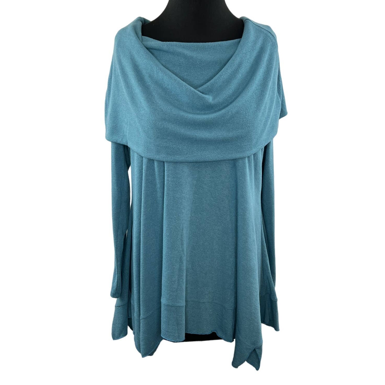 Soft Surroundings B'Call Tunic Top Long Sweater Blue Cowl Neck Style 25027 L
