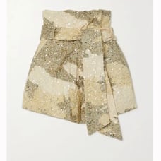 Retrofête Jo Belted Sequined Camouflage-Print Cotton Shorts
