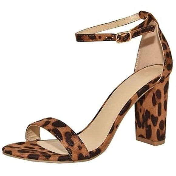 FSJ Women's Faux Leather Single Ankle Strap Chunky Block High Heel Sandals Pumps