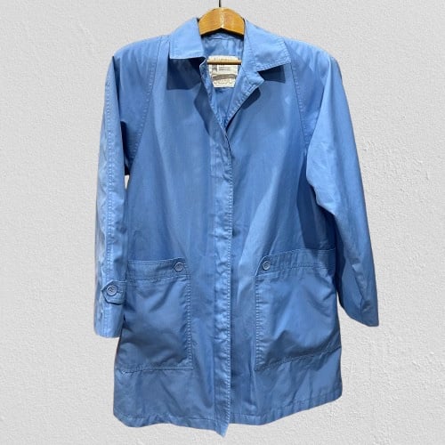 VTG London Fog Blue Trench Coat Water Repellent Button Down Rain Jacket Size 12