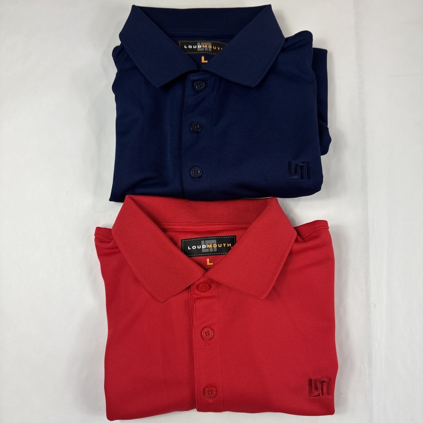 Loudmouth Golf Polo Mens L Blue Red Short Sleeve Performance Preppy Lot of 2
