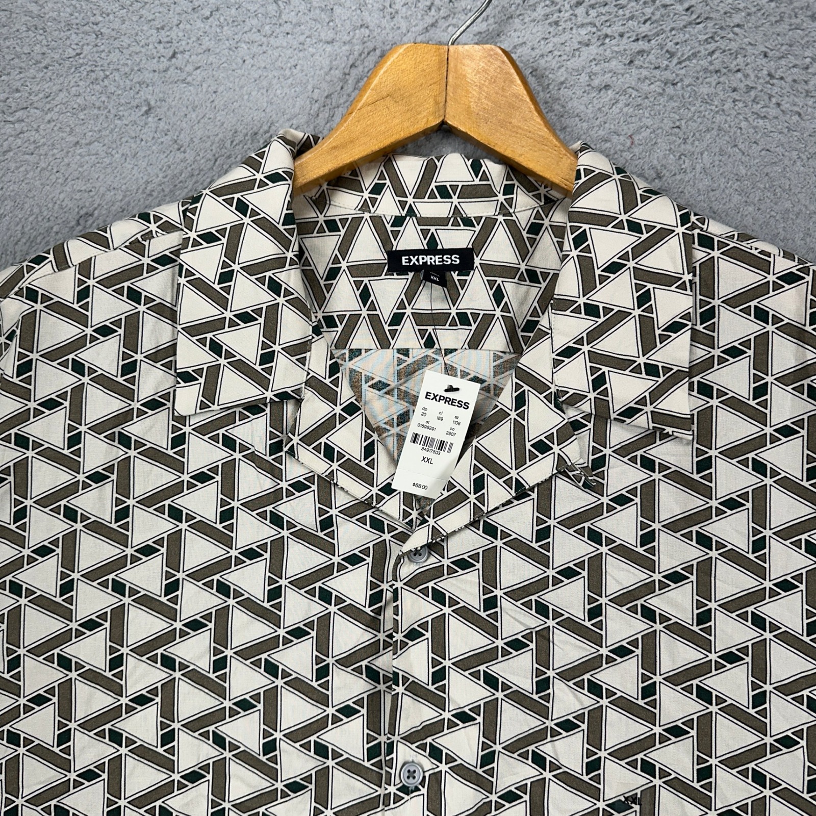 Express Mens Button Up Shirt 2XL Gray Geometric Print Short Sleeve Casual NEW