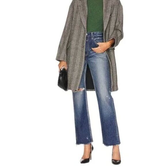 MOUSSY VINTAGE Blue Japanese Denim Rhode Cropped Flare High Rise Jeans 30 EUC