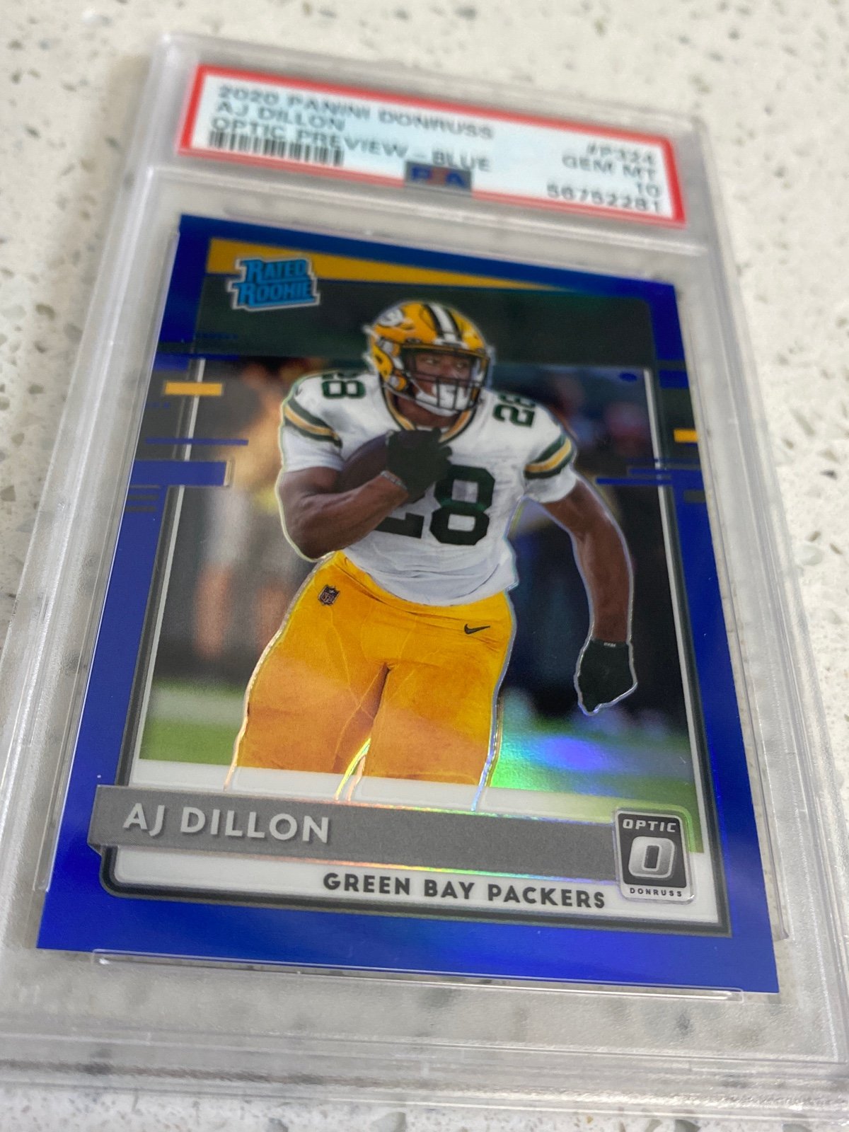 2020 Aj Dillon Rated Rookie Optic Preview Bluz Prizm /125 PSA 10